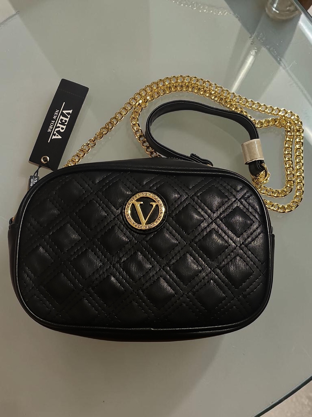 Vera Marina Crossbody Quilted Black Gold Chain Strap Designer Bag for Women